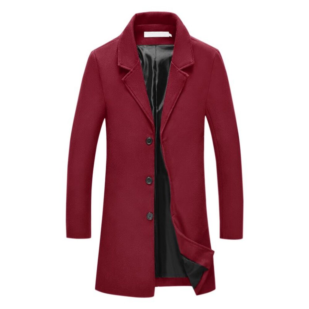 Trench Coat Notch Lapel Single Breasted Classic Long Pea Coats Overcoat Burgundy